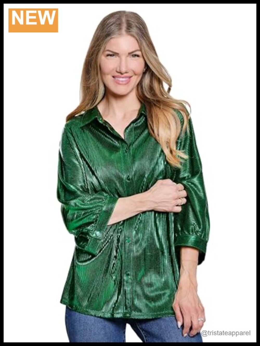 Women's Shimmer Pleat Button Front Blouse Dolman Sleeves Polyester